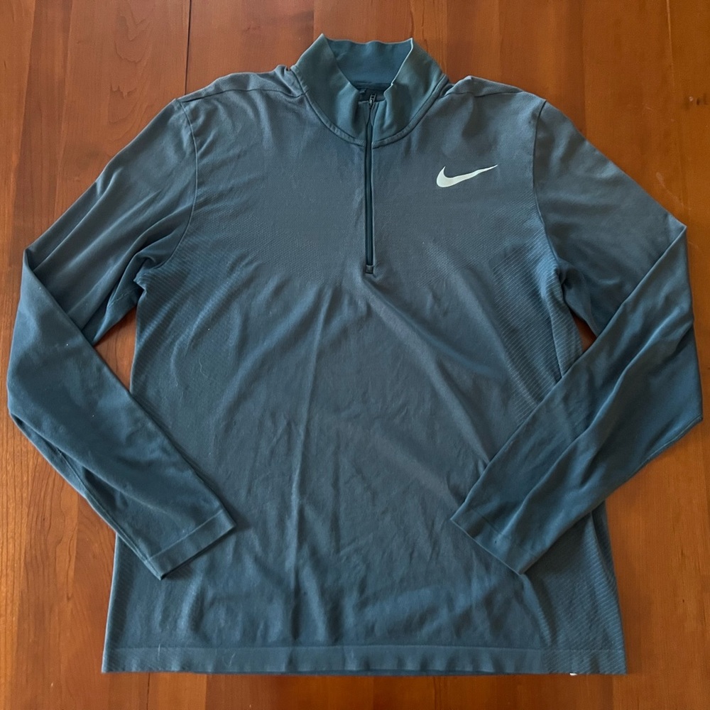 Nike Dri Fit Golf Flex Knit Half-Zip Long Sleeve Shirt Blue Large 1/4 Pullover